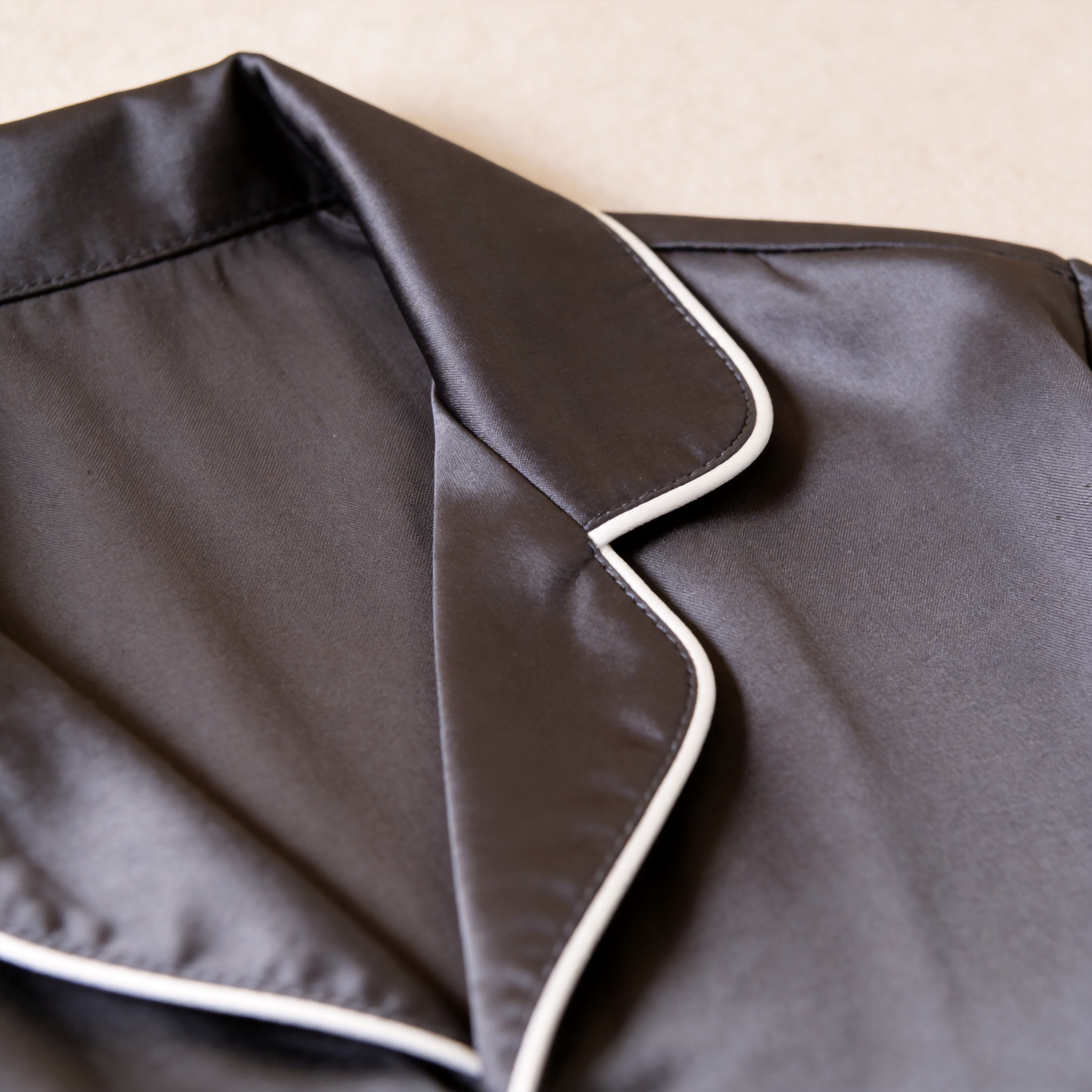 Solid Chocolate Satin Long Sleeve Couple Button-Down Pajamas