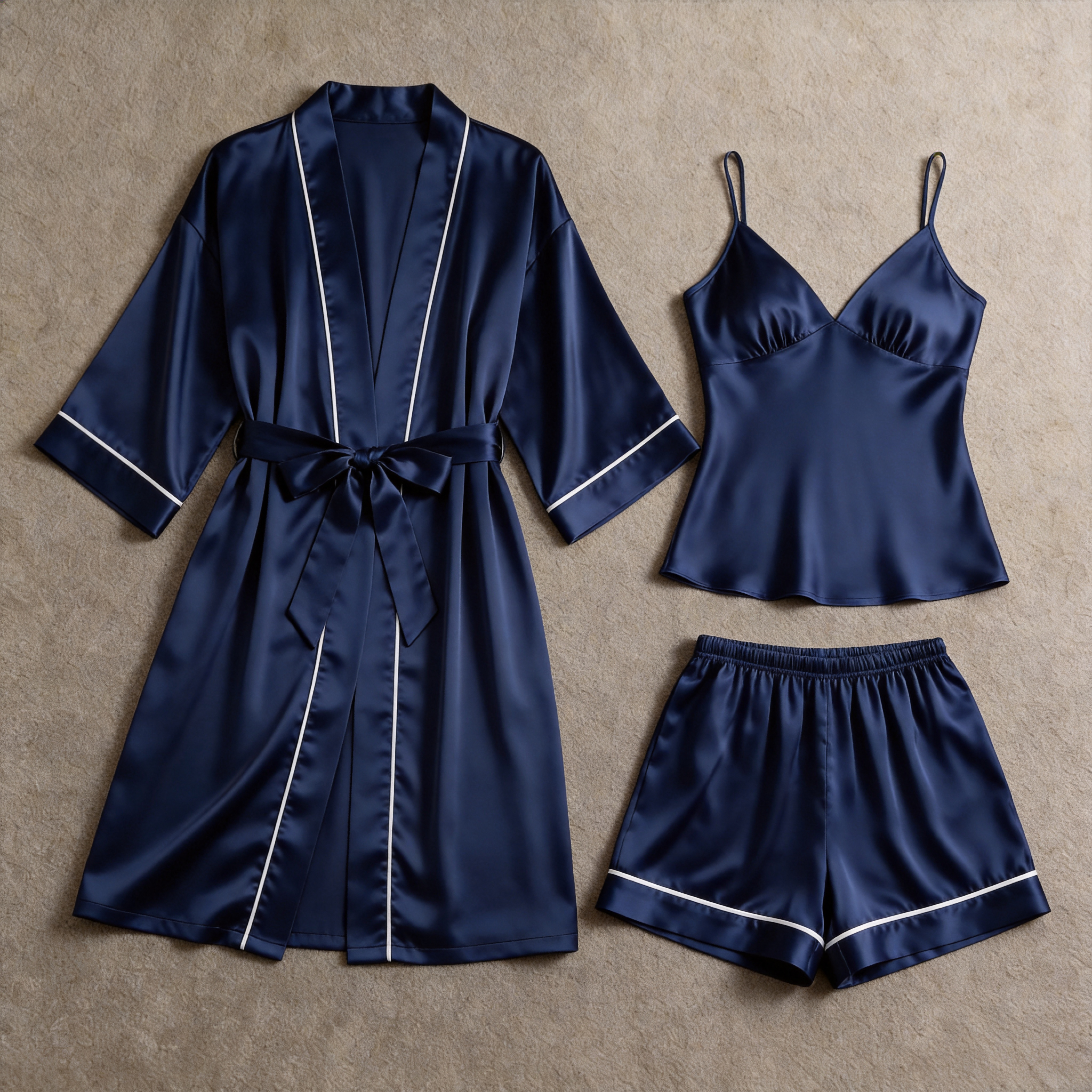 Solid Satin 3-Piece Sleepwear Set for Women - Robe, Camisole & Shorts