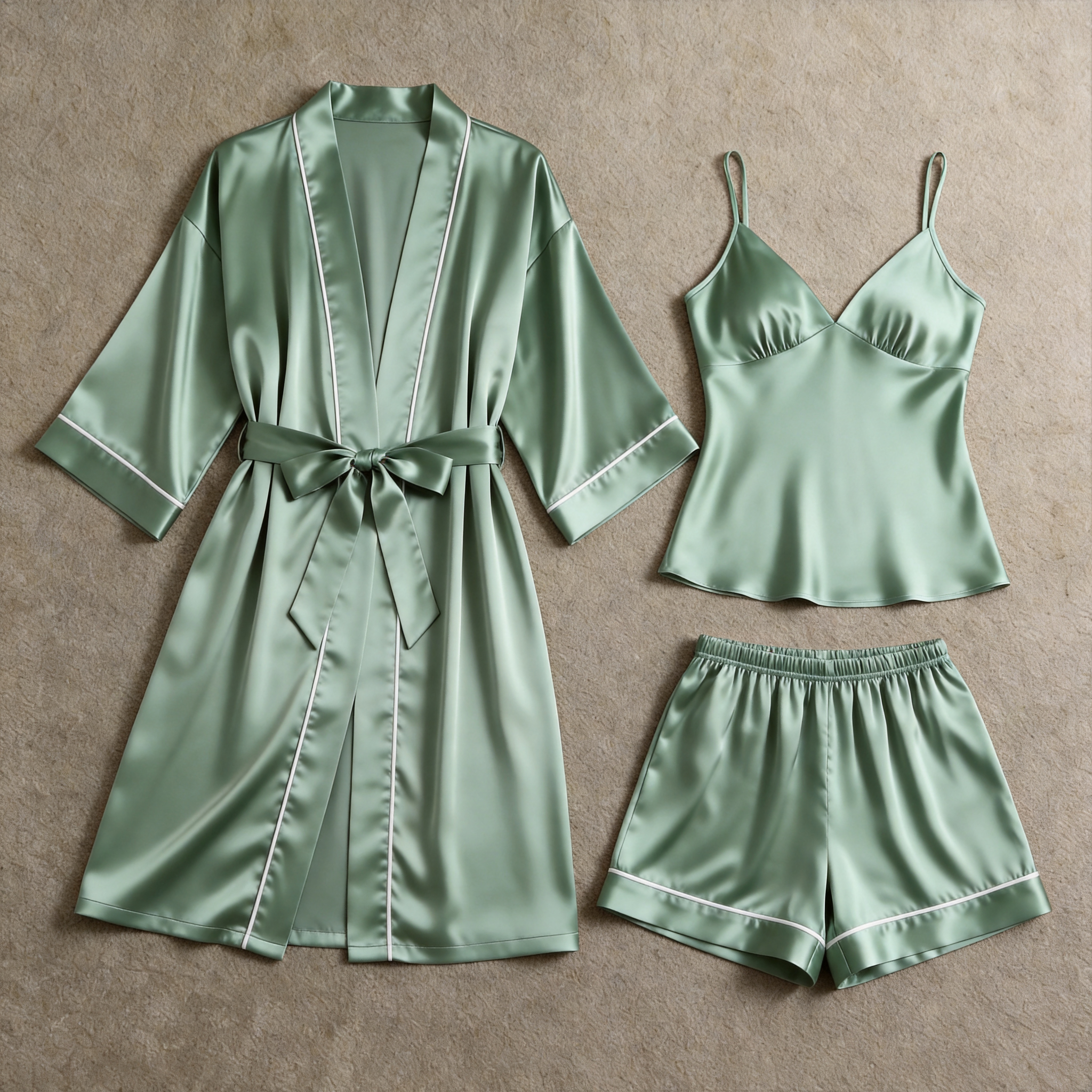 Solid Satin 3-Piece Sleepwear Set for Women - Robe, Camisole & Shorts
