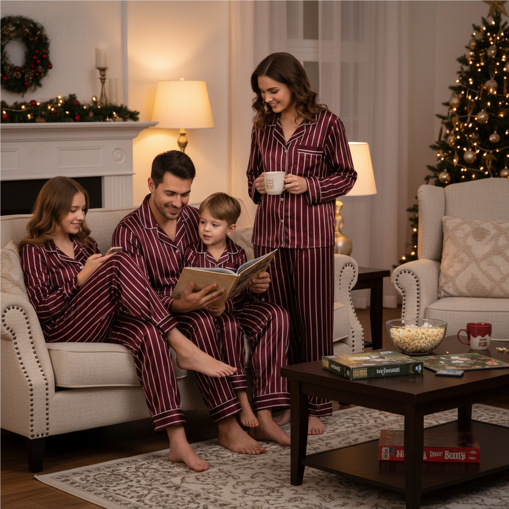 Elegant Satin Blue Pajama Set for the Whole Family