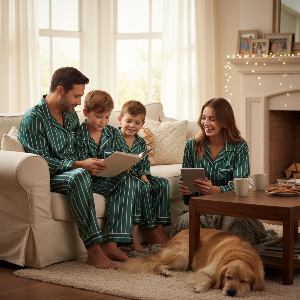 Elegant Satin Blue Pajama Set for the Whole Family